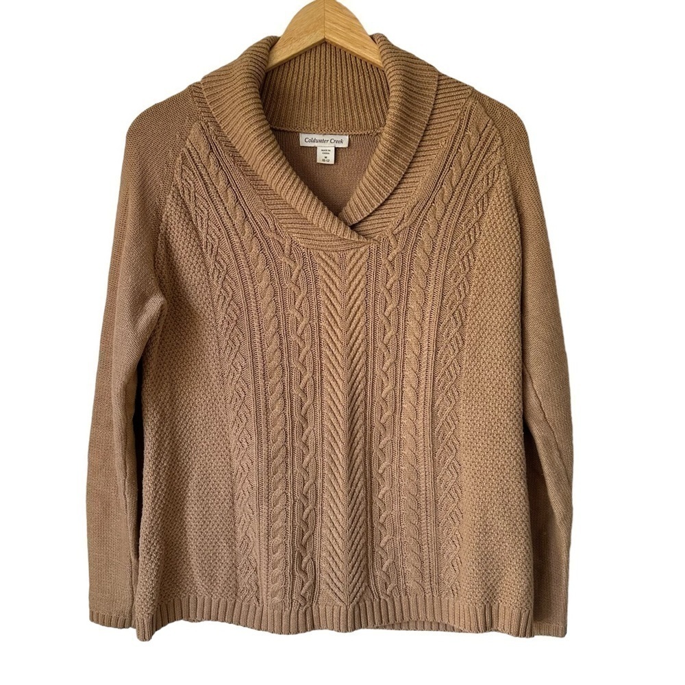 Coldwater Creek Women’s Cable Knit V-Neck Sweater in Camel